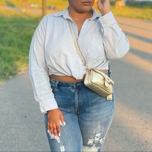 Fashion nova crop top front twist button up